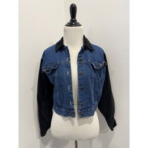 Vintage My Michelle Jean Jacket With Black Velvet Sleeves Made In USA Size Small